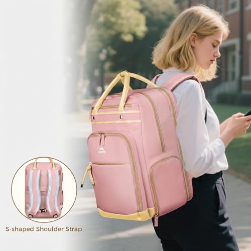 MATEIN Lunch Backpack for Women, Teacher Backpack with Lunch Compartment Detachable, Fit 15.6 Inch Laptop, College Computer Backpacks Meal Prep Work Bag Gift for Nurse Commute Office, Pink - color: Pink