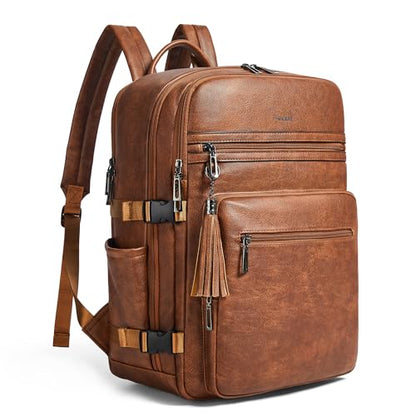 Shrrie Laptop Backpack for Women,Vegan Leather Backpack Work Computer Backpacks fits 16" Laptop,Water Resistant Teacher Nurse Casual Daypack for Weekender Camping Travel,Two-toned Brown - color: Two-toned Brown