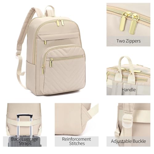 GAEKEAO Laptop Backpack Purse for Women 15.6 Inch Travel Computer Bags Fashion Casual Daypacks for Work College Business Beige - color: White