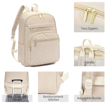 GAEKEAO Laptop Backpack Purse for Women 15.6 Inch Travel Computer Bags Fashion Casual Daypacks for Work College Business Beige - color: White