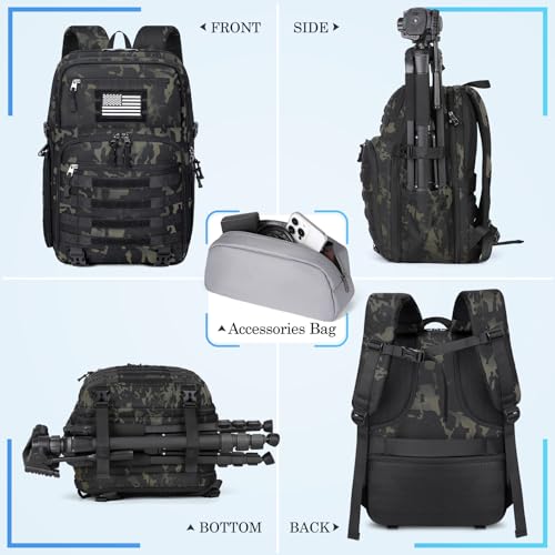SDYSM Camera Backpack Bag Professional for DSLR/SLR Mirrorless Camera Waterproof 15.6 inch Tactical Camera Bags for Photographers with Rain Cover, Tripod Holder, Small Bag Photography Backpack Case - color: Camouflage Green