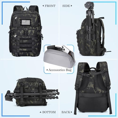 SDYSM Camera Backpack Bag Professional for DSLR/SLR Mirrorless Camera Waterproof 15.6 inch Tactical Camera Bags for Photographers with Rain Cover, Tripod Holder, Small Bag Photography Backpack Case - color: Camouflage Green