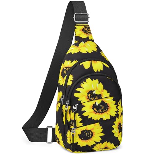 Tuwubi Crossbody Bags for Women, Sling Bag for Men, Small Hiking Backpack Anti Theft Lightweight for Outdoors Travel （M, Sun Flower） - color: Sun Flower, size: Medium