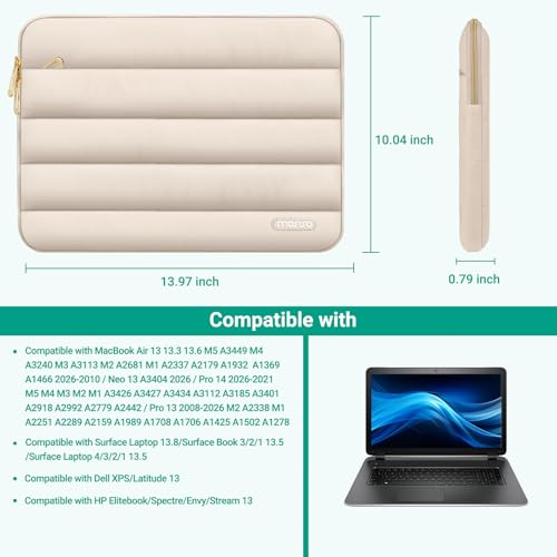 MOSISO Laptop Case 13.3 inch,13-13.3 inch Puffy Laptop Sleeve Compatible with MacBook Neo/Air 13.6 M5 M4 M3 M2 M1/Pro 13/14,HP Dell ASUS Lenovo,Polyester Horizontal Bag with Small Case, Sand - color: Sand, size: 13.3 inch