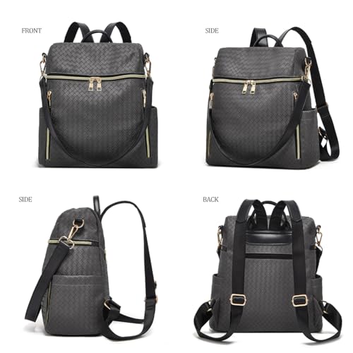 Makes Backpack Purse for Women PU Leather Travel Satchel Handbag Convertible Design Bag with Purse 2 Piece - color: Grey Triple