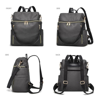 Makes Backpack Purse for Women PU Leather Travel Satchel Handbag Convertible Design Bag with Purse 2 Piece - color: Grey Triple