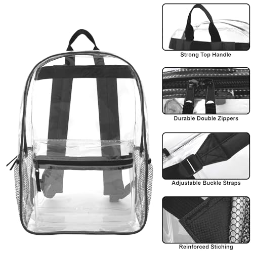 Trail maker Clear Backpack Heavy Duty with Padded Straps, Side Pockets for Kids, Boys, Girls, School, Stadium Approved Events - color: Black