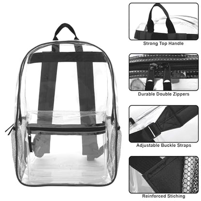Trail maker Clear Backpack Heavy Duty with Padded Straps, Side Pockets for Kids, Boys, Girls, School, Stadium Approved Events - color: Black