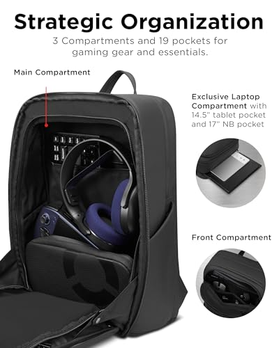 Lenovo Legion Gaming Laptop Backpack GB800, 21L Capacity, Fits 17-inch Laptops, Water Resistant, Three Main Compartments & 19 Specialiized Pockets, Black - style: Gb800 Black