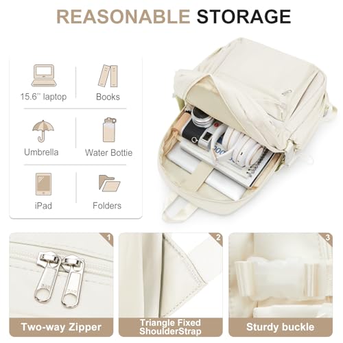 Backpacks For College Students Women,Aesthetic Bookbag,Casual Dayback Small Travel Backpacks,Waterproof Middle School Backpack For Teens Girls Boys(Beige) - color: Beige