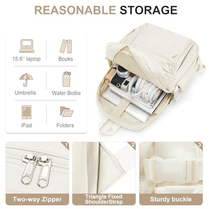 Backpacks For College Students Women,Aesthetic Bookbag,Casual Dayback Small Travel Backpacks,Waterproof Middle School Backpack For Teens Girls Boys(Beige) - color: Beige