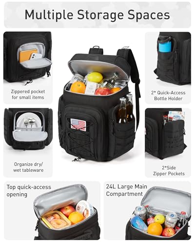 TOURIT 30L (42 Cans) Tactical Cooler Backpack – Military-Grade Insulated Cooler Bag with 16H Ice Retention, Leakproof Multi-Pocket Picnic Backpack for Camping & Hiking, Featuring DIY Hook & Loop Panel - color: Forest Ops Camo