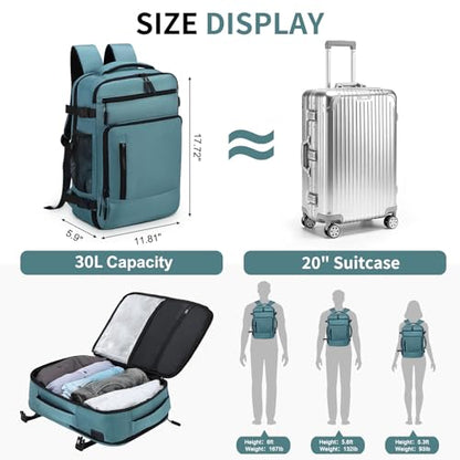 Travel Backpack, TSA Friendly Flight Approved Carry on Backpack with Laptop Compartment for Men Women, Weekender Personal Item Bag 30L, Peacock Blue - color: Peacock Blue