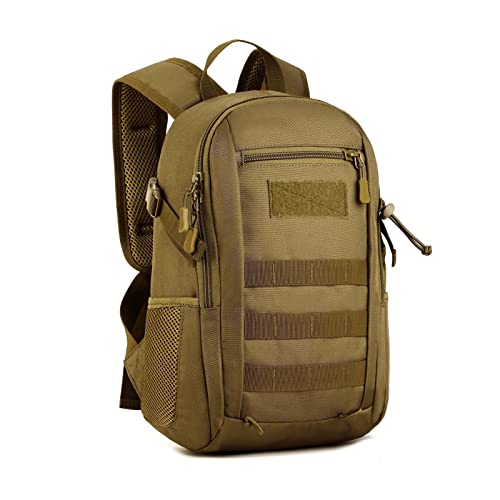 HUNTVP 10L Tactical Backpack Small Backpack Mini Daypack Military MOLLE Rucksack Gear Tactical Assault Pack Bag for Hunting Camping Trekking(10L Dark Brown) - color: Dark Brown, size: 10L