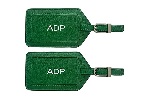 Personalized Monogrammed Leather Luggage Tags - 2 Pack - color: Emerald Green
