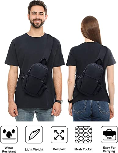 SEAFEW Small Black Sling Crossbody Backpack Shoulder Bag for Men Women, Lightweight One Strap Back Pack Sling Bag Backpack for Hiking Walking Biking Travel Cycling USB Charger Port-Nylon - color: Black-small