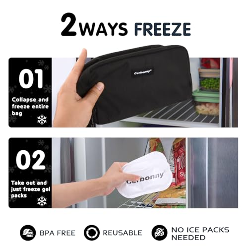 Cerbonny Small Cooler Bag,Freezable Lunch Bag,Built-In Ice Pack,L Size - color: Black-B