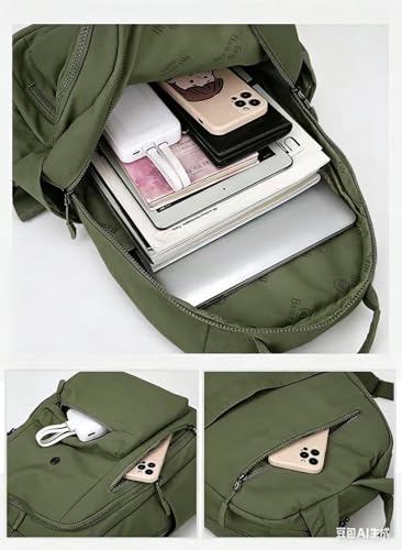 Casual Backpack, Multi-Pocket Design with Front Zipper Compartment (Army green) - color: Army Green