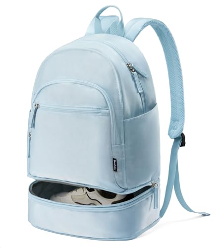 Uselike Gym Backpack for Women Men, Lightweight Gym Bag with Shoe Compartment, Waterproof Workout Backpack with Wet Pocket - color: Ice Blue