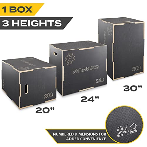Philosophy Gym 3-in-1 Non-Slip Wooden Plyo Box, Wood Plyometric Jump Box Platform for Home Gym, HIIT, Step-Ups, and Strength Training - size: 30 x 24 x 20 Inch