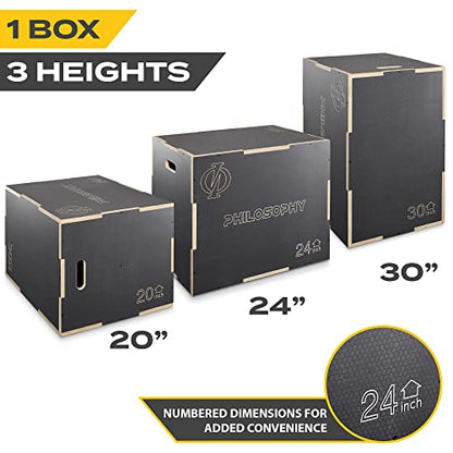 Philosophy Gym 3-in-1 Non-Slip Wooden Plyo Box, Wood Plyometric Jump Box Platform for Home Gym, HIIT, Step-Ups, and Strength Training - size: 30 x 24 x 20 Inch