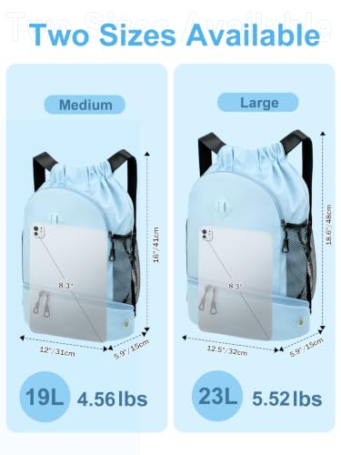 RHDZO Drawstring Backpack with Shoe Compartment and Wet Pocket, Large Blue - color: Large Blue, size: Large
