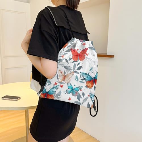 Drawstring Backpack Draw String Bag Sports Gym Bags Waterproof Cute Aesthetic Sackpack for Women(13"×17")-Butterfly 2 - color: Z46-butterfly 2