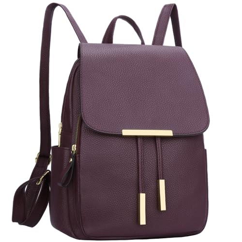 KKXIU Trendy Leather Backpack Purse for Women and Ladies Shoulder Travel Daypacks Bags (A-Wine) - color: A-wine, style: Backpack