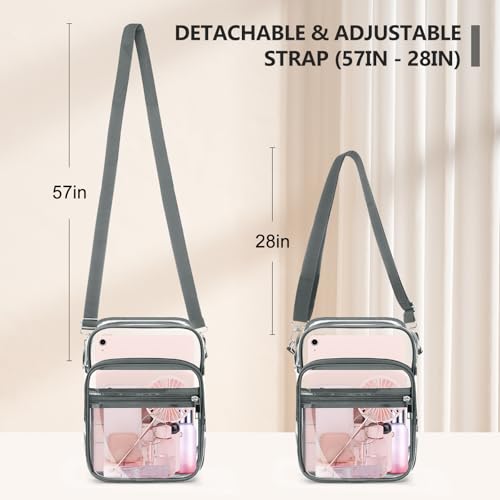 Blvornl Clear Crossbody Bag with Adjustable Shoulder Strap, Stadium Approved PVC Purse Bag, Messenger Bag - color: Grey, size: X-Large