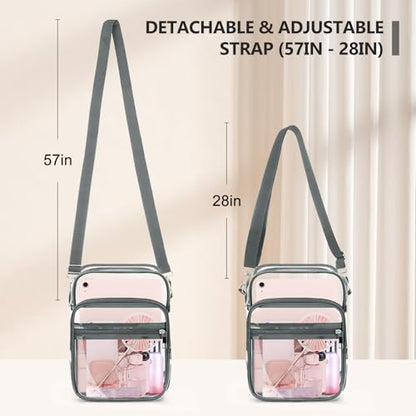 Blvornl Clear Crossbody Bag with Adjustable Shoulder Strap, Stadium Approved PVC Purse Bag, Messenger Bag - color: Grey, size: X-Large