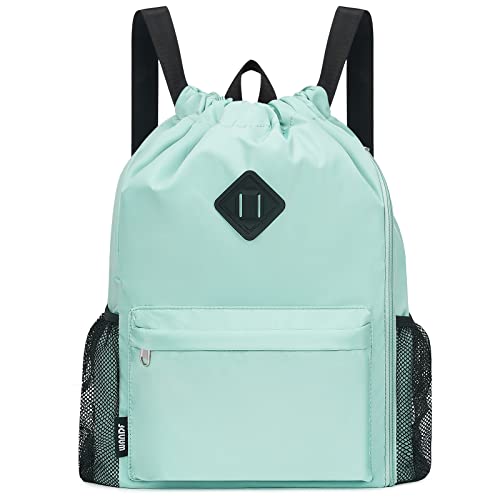WANDF Drawstring Backpack Sports Gym Bag with Shoes Compartment, Water-Resistant String Backpack Cinch for Women Men (Large,Mint green) - color: A-large Mint Green, size: Large