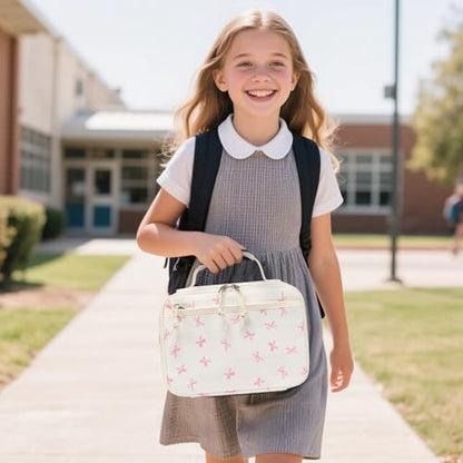 LEDAOU Lunch Box Kids Insulated Lunch Bag Girls Toddler Reusable Lunchbox for School Picnic Hiking (Pink Bow) - color: Pink Bow