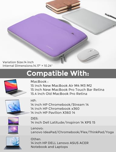DOMISO 14 inch Laptop Case Sleeve Protective Cover Compatible with 15 inch MacBook Air M4 M3 M2,MacBook Pro,14-15 inch HP Dell ASUS Lenovo Chromebook,Waterproof Computer Cases Bag with Handle,Purple - color: Purple, size: 14" Laptop/15" for mac book