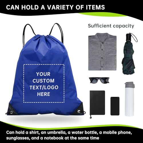 JEOHLORY pack of 50 Custom Bags With Your Logo,Drawstring Backpacks Bulk String Bag,Great for Travelling, Gym and for Everyday Use (Custom Treasure Blue) - color: Custom Treasure Blue