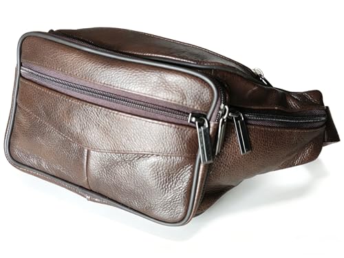 large 6 Pockets Leather Fanny Pack Travel Waist packs Waist Pack Suitable for Outdoor Mountaineering Travel Camping Cycling Running etc Fanny packs (Dark brownk) - color: Dark brown 2025 model
