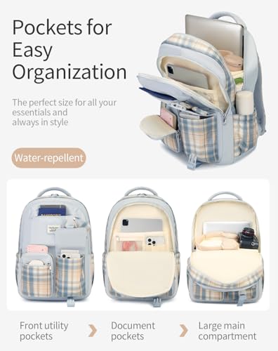 Teen Girl School Backpack with Lunch Box, Cute Bookbag with Laptop Compartment for Big Student Women College Mochilas Escolares para Niñas, Blue - color: Blue, size: 15.6in-3 pack
