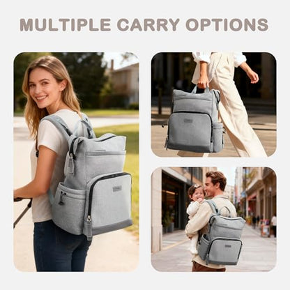 VONAL Neoprene Diaper Bag Backpack with Changing Pad, 33L Large Capacity Neoprene Backpack Baby Diaper Bag with Insulated Pockets, Travel Diaper Backpack Baby with 12 Pockets for Mom & Dad, Gray - color: Gray