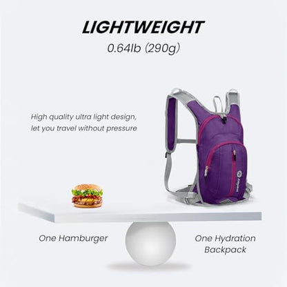 Nepest Hydration Pack Backpack for Women & Men, Lightweight Water Backpack with 2L Water Bladder for Hiking Cycling Running Biking - color: Purple