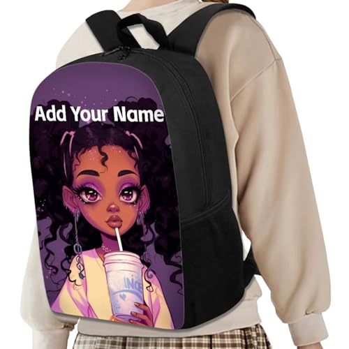 Afro Black Backpack School Kids Girls Name Custom Kids Bookbag Ages 4-6/3-5 Magic Personalized Book Bag for Student School Bag Elementary/Kindergarten - color: African Black Girl-2