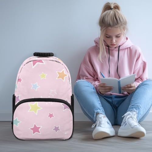 Lightweight 17 Inch Laptop Backpack for High School & College Students - Minimalist Star Print Pink Durable School Bookbag with Adjustable Padded Shoulder Straps & Water Bottle Pocket - color: Minimalist Star Print Pink