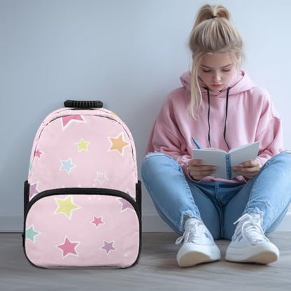 Lightweight 17 Inch Laptop Backpack for High School & College Students - Minimalist Star Print Pink Durable School Bookbag with Adjustable Padded Shoulder Straps & Water Bottle Pocket - color: Minimalist Star Print Pink
