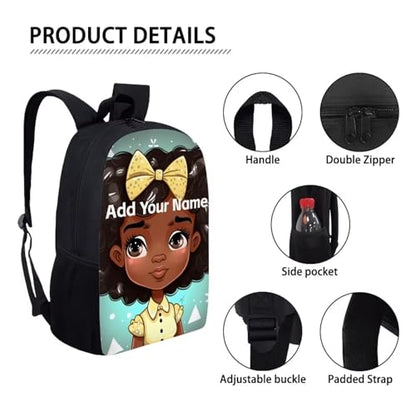 Personalized Bookbag for Girls 10-12/6-8 Afro Backpack Kids 2 Grade/3Rd Grade Custom Name Book Bag Lightweight Magic Black Schoolbag - color: African Black Girl-26