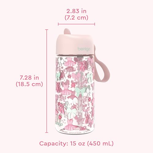 Bentgo Kids Water Bottle - Leak-Proof, Durable Tritan PFAS- & BPA-Free 15 fl oz, Kids/Toddlers Ages 3+ for School & Sports; Bite & Sip Spout, Carrying Handle, Dishwasher Safe (NEW Ballet & Bows) - color: Ballet and Bows