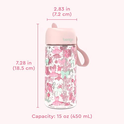 Bentgo Kids Water Bottle - Leak-Proof, Durable Tritan PFAS- & BPA-Free 15 fl oz, Kids/Toddlers Ages 3+ for School & Sports; Bite & Sip Spout, Carrying Handle, Dishwasher Safe (NEW Ballet & Bows) - color: Ballet and Bows