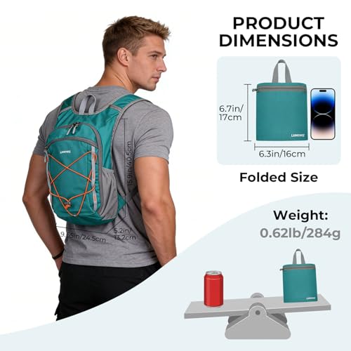 13L Small Hiking Backpack for Women Men, Lightweight Foldable Day pack, Packable Daypack for Travel, Camping (Teal) - color: Teal Blue