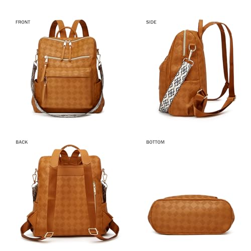 Makes Backpack Purse for Women PU Leather Travel Satchel Handbag Convertible Design Bag with Purse 2 Piece - color: Brown Square
