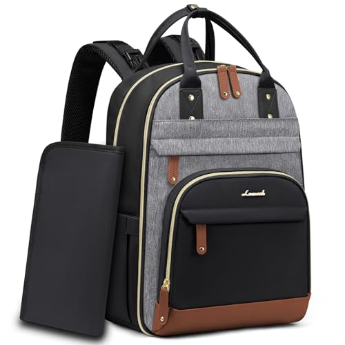 LOVEVOOK Diaper Bag Backpack, Baby Bag with Changing Pad, Large Diaper Backpack Boy Girl, Waterproof Baby Registry Bag for Mom Dad with Stroller Buckles, Black-grey-brown - color: Black-grey-brown