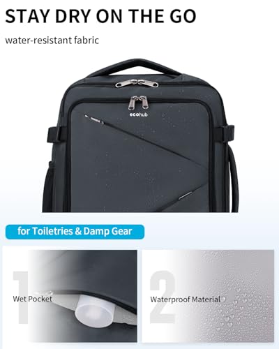 ECOHUB Carry On Travel Backpack, Expandable Airlines Personal Item Bag 18x14x8, Water Resistant 17 inch Laptop Backpack Flight Approved, 12 Pockets 30L Work Backpacks with Wet Pocket Cable Slot, Grey - color: Grey, size: 18 inch underseat