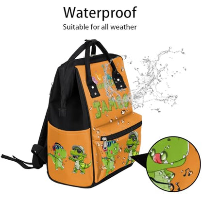 Custom Dinosaur-Diaper-Bag for-Baby-Boys Large Waterproof Nappy-Backpack for New Dad Mom Gifts - color: Orange