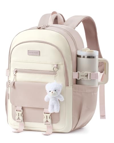 LOVEVOOK School Backpack for Teen Girls, Cute Student Bookbag Fits 15.6 Inch Laptop, Back to School Backpacks for 8-18 Teenager Kid, Large College Travel Back Pack with Water Bottle Holder Pink - color: Cream-nude Pink, size: 15.6 Inch